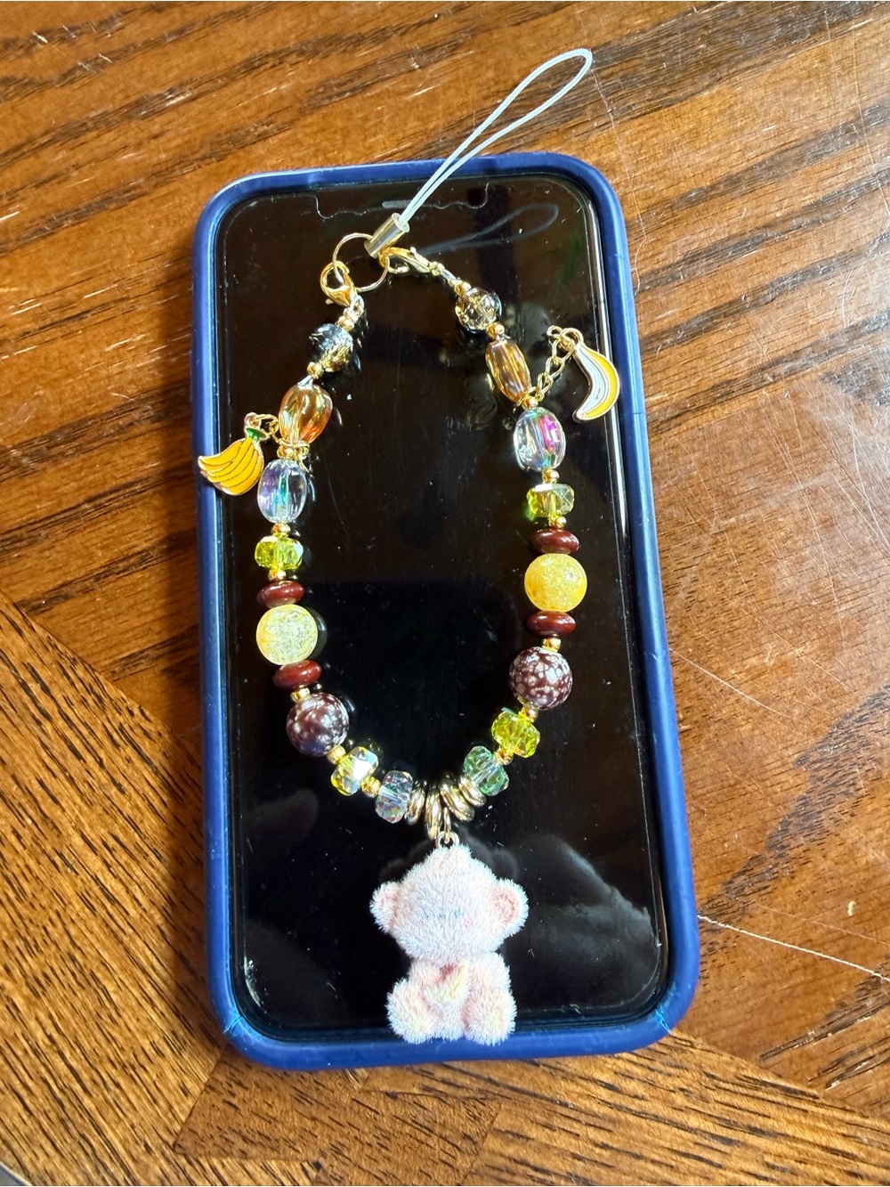 Plush Monkey Beaded Phone Charm with Yellow & Brown Accents